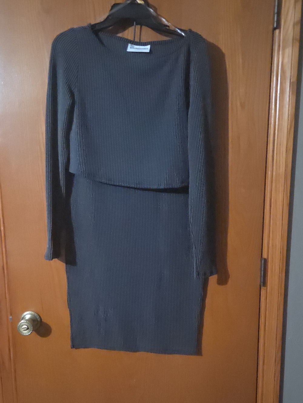 No Boundaries Black Ribbed Long Sleeve Layered Knit Dress